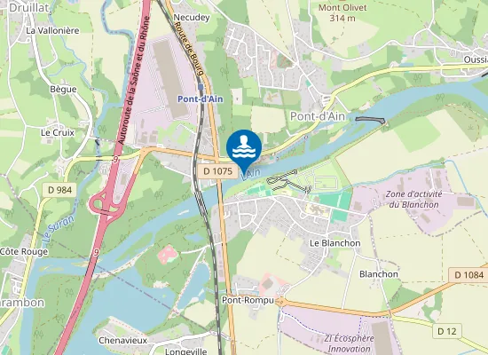 Map of PONT D'AIN - RIVE GAUCHE DE L'AIN EN AMONT DU PONT SUR L'AIN