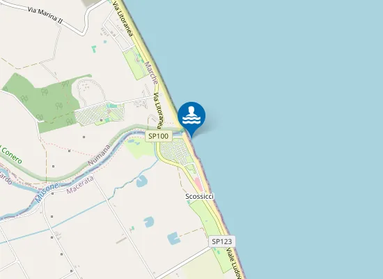 Map of 100 M Sud Foce Fiume Musone