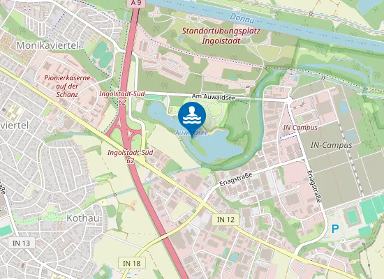 Map of INGOLSTADT AUWALDSEE BADEBEREICH BEI CAMPINGPLATZ