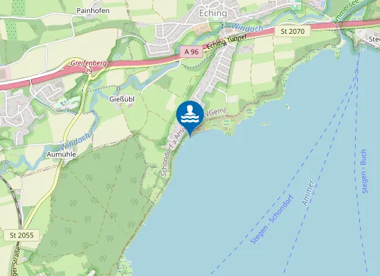 Map of Ammersee Eching Aammersee Eching Freizeitgelaende Westufer