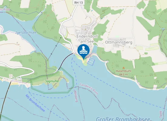 Map of GROSSER BROMBACHSEE SPALT ENDERNDORF BADESTRAND ENDERNDORF