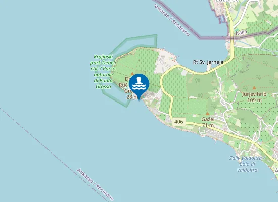 Map of Naravno Kopališče Rks Mzl Debeli Rtič