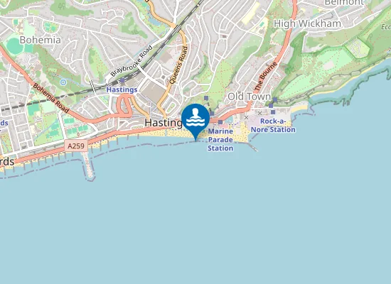 Map of Hastings Pelham Beach