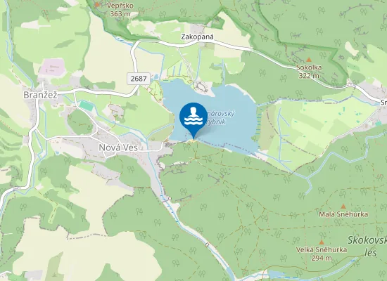 Map of Komárovský rybník – pláž Peklo