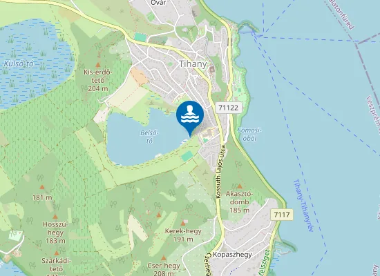 Map of Tihany, Belső-tó, kutyás fürdetőhely