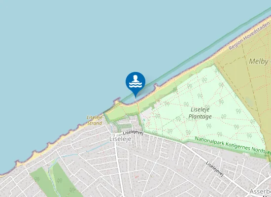 Map of LISELEJE, OFFENTLIG BADESTRAND