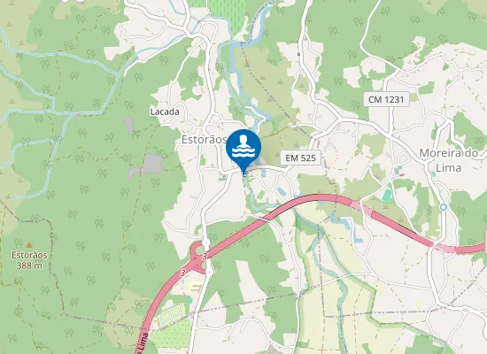 Map of Praia Fluvial da Azenhas de Estorãos