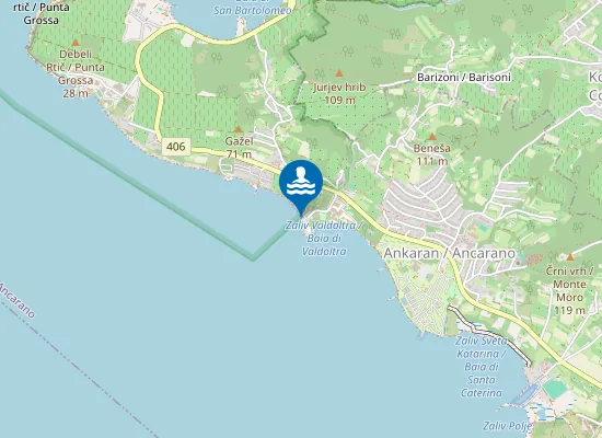 Map of Plaža Valdoltra / Spiaggia Valdoltra