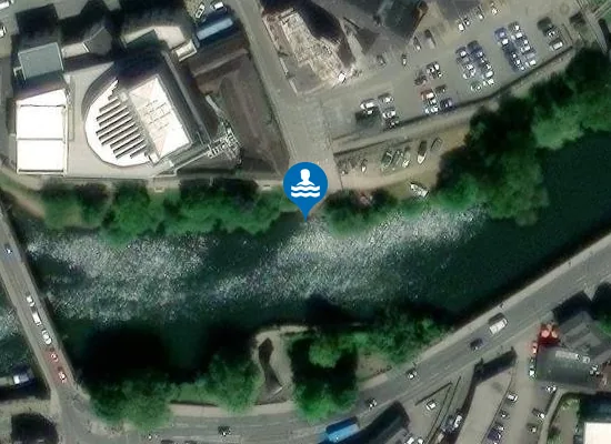 Satellite view of River Severn in Shrewsbury